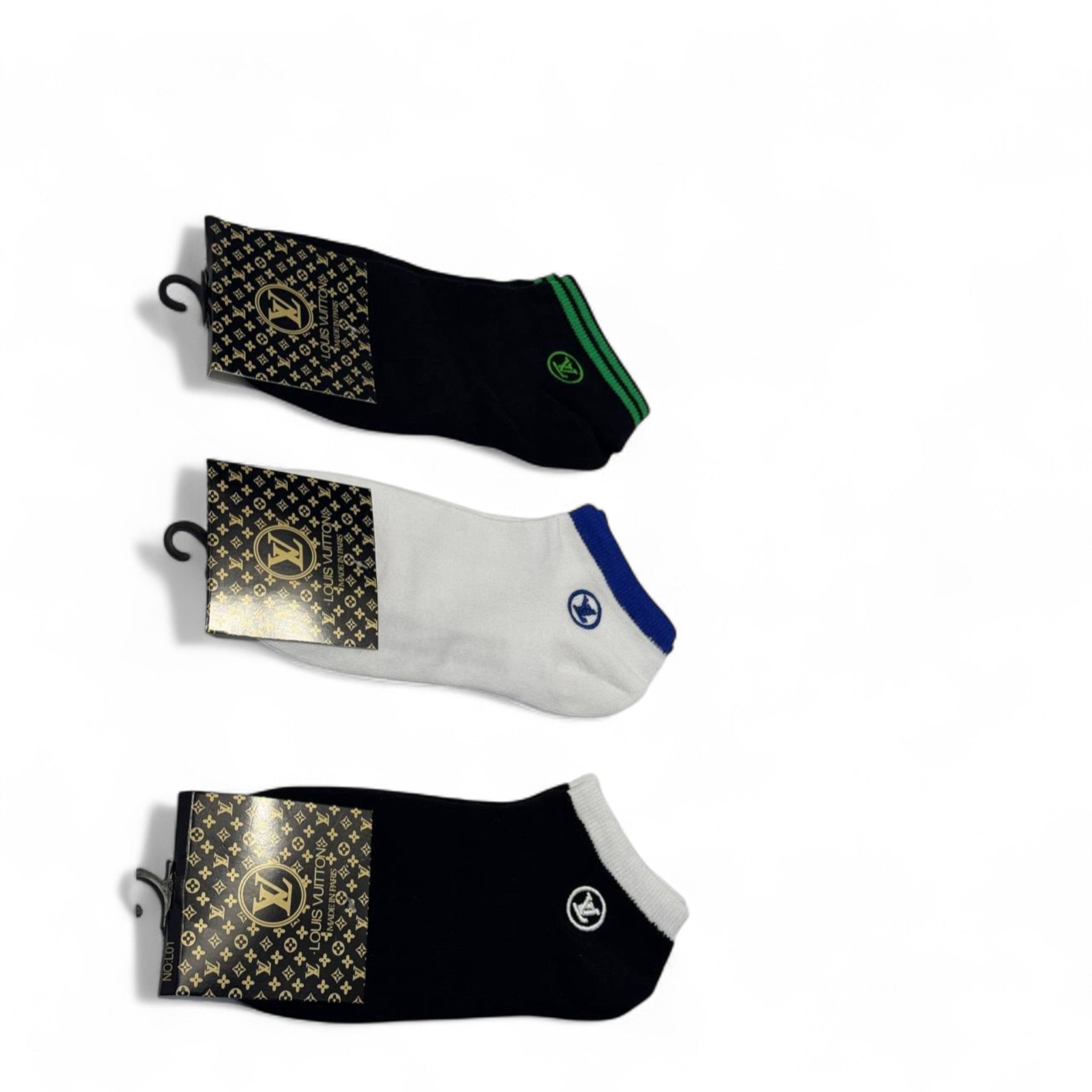 Louis Vuitton-Inspired Ankle Socks 3-Pack ⚜️🖤 | Sporty Elegance for Everyday Wear