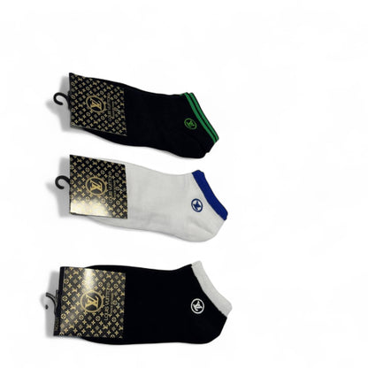 Louis Vuitton-Inspired Ankle Socks 3-Pack ⚜️🖤 | Sporty Elegance for Everyday Wear