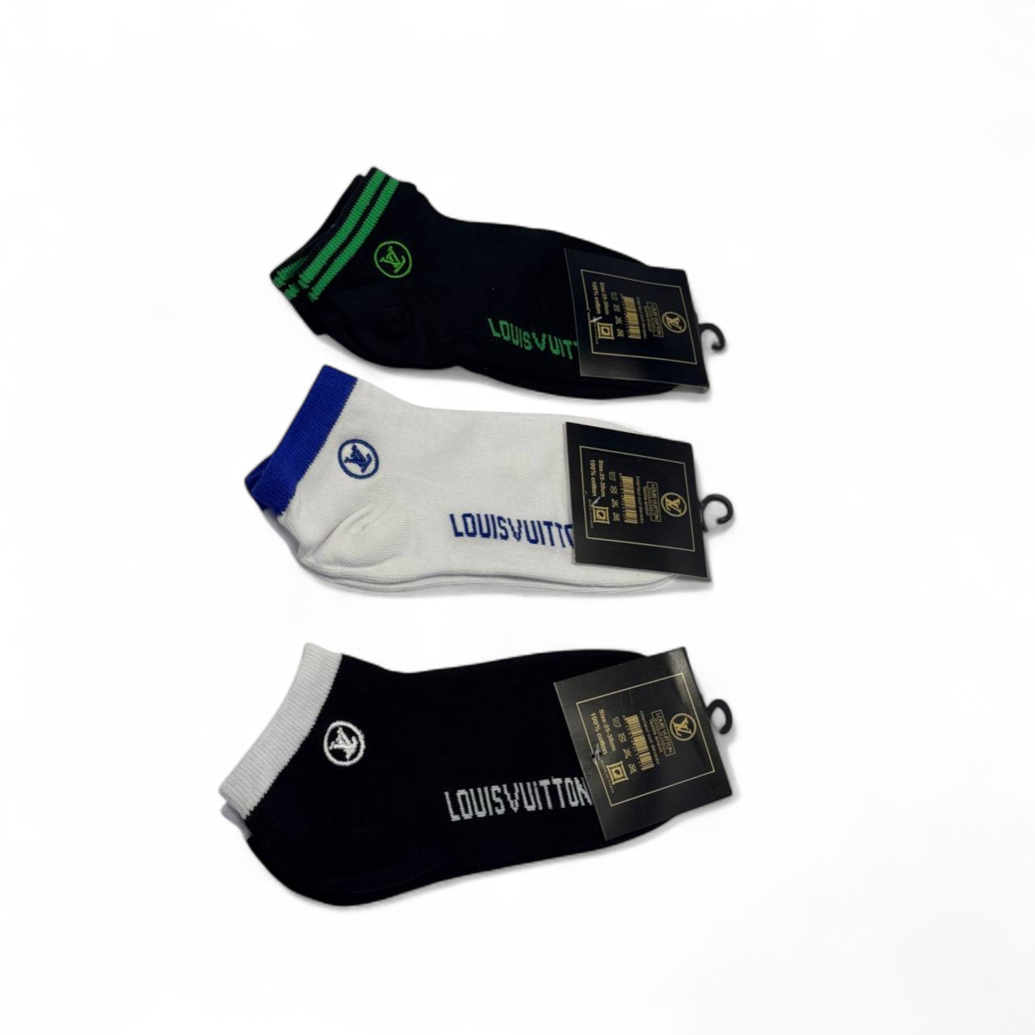 Louis Vuitton-Inspired Ankle Socks 3-Pack ⚜️🖤 | Sporty Elegance for Everyday Wear