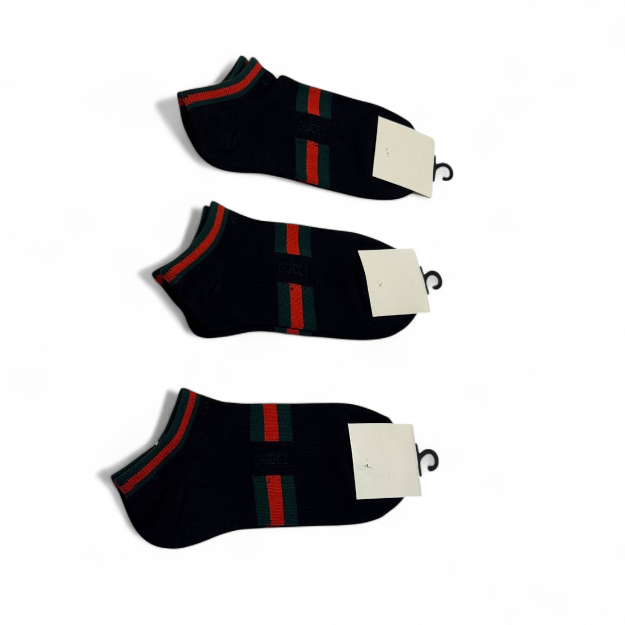 Gucci-Inspired Black Stripe Socks 3-Pack 🖤🟥🟢 | Timeless Designer Style