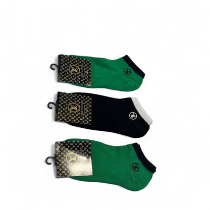 Louis Vuitton-Inspired Color Ankle Socks 3-Pack 🟢⚫ | Bold Comfort, Luxury Vibes