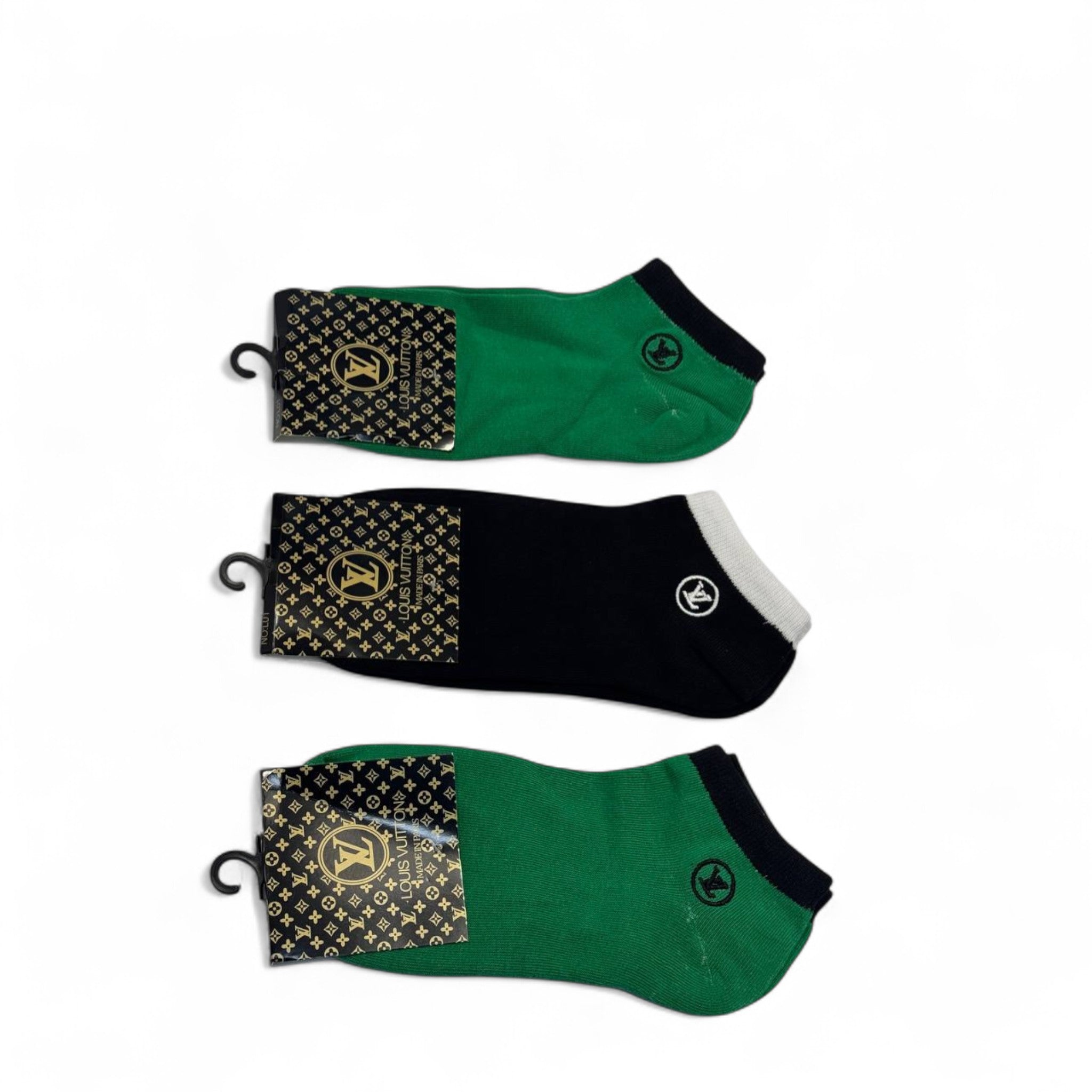 Louis Vuitton-Inspired Color Ankle Socks 3-Pack 🟢⚫ | Bold Comfort, Luxury Vibes