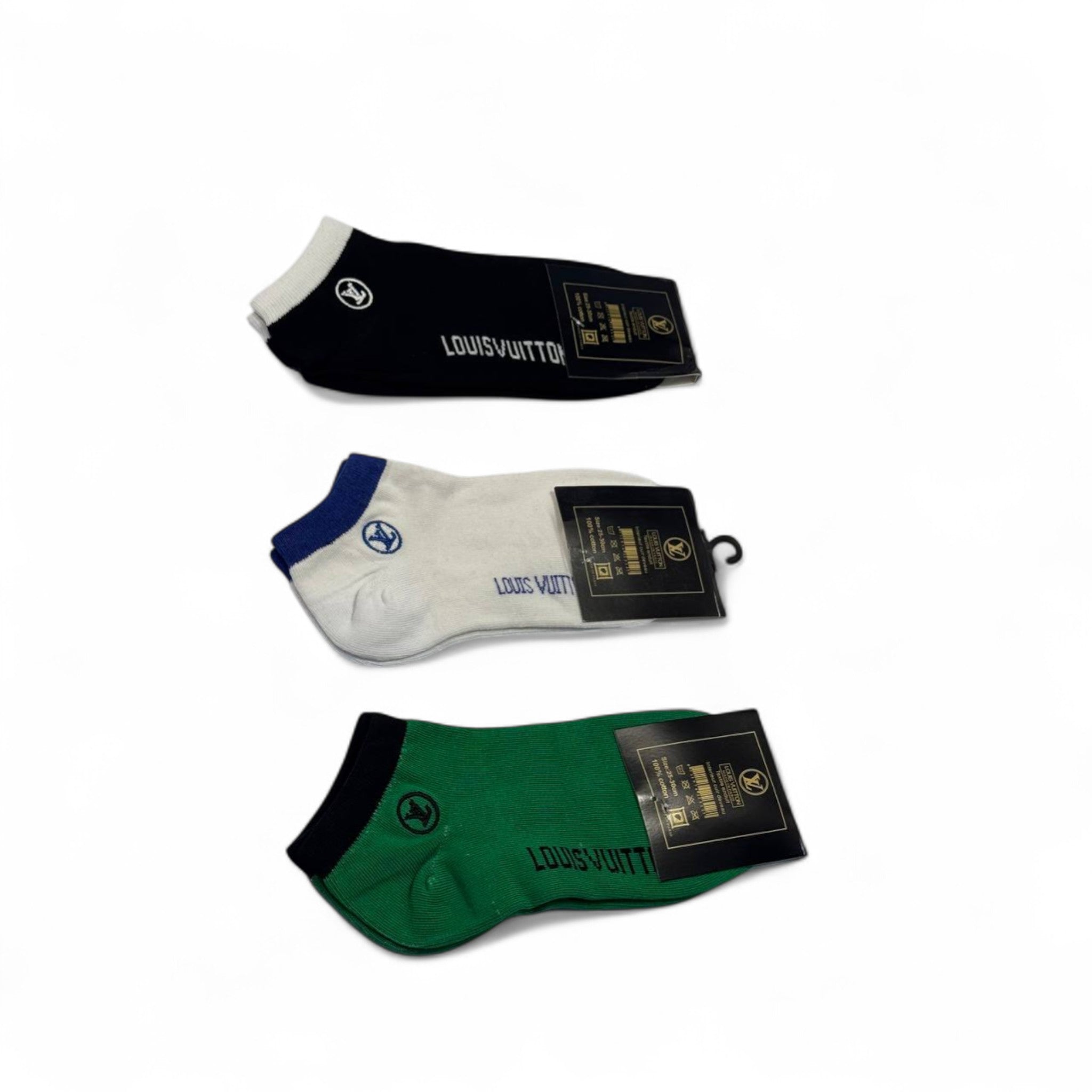 Louis Vuitton-Inspired Color Trim Socks 3-Pack ⚫⚪🟢 | Clean Street Luxe