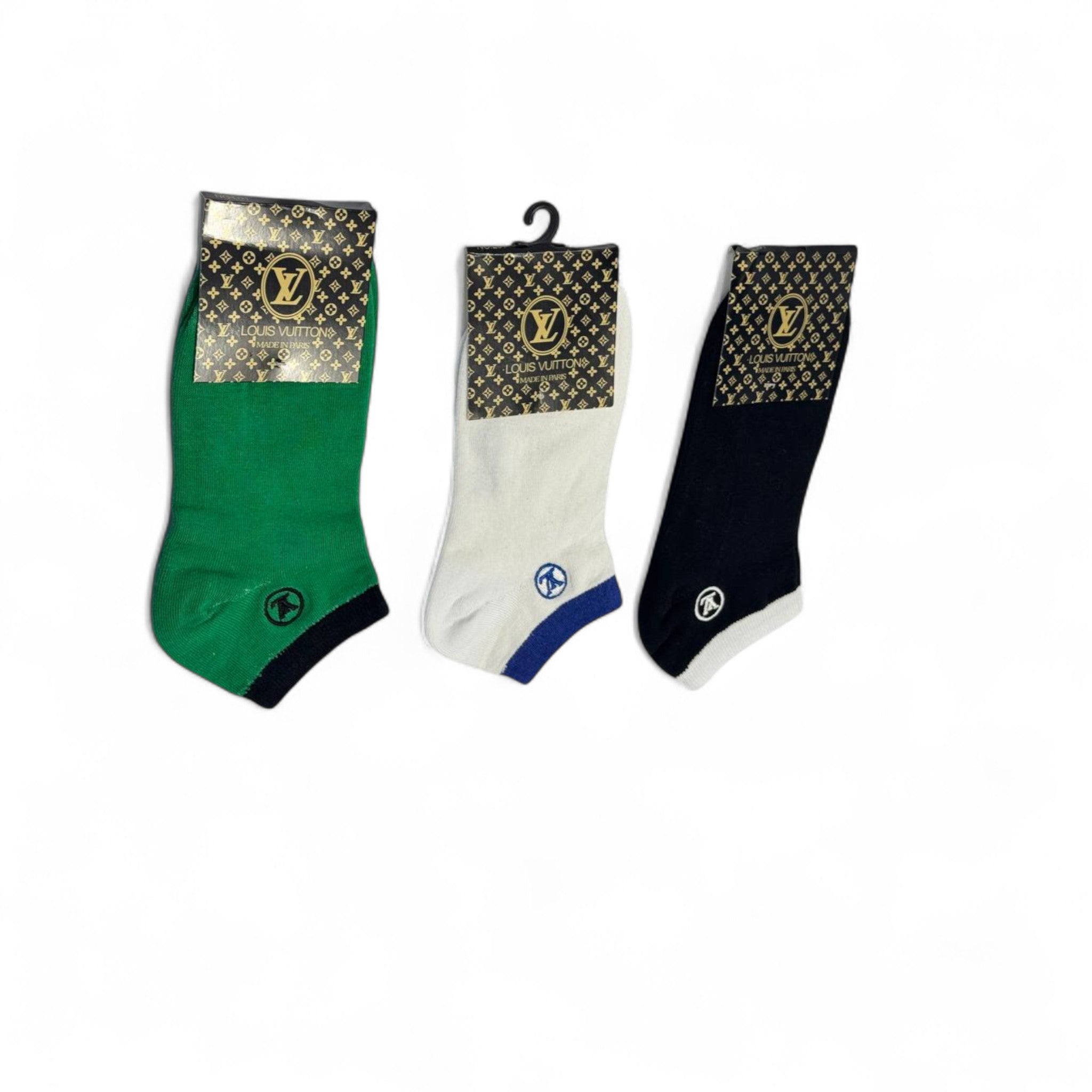Louis Vuitton-Inspired Color Trim Socks 3-Pack ⚫⚪🟢 | Clean Street Luxe