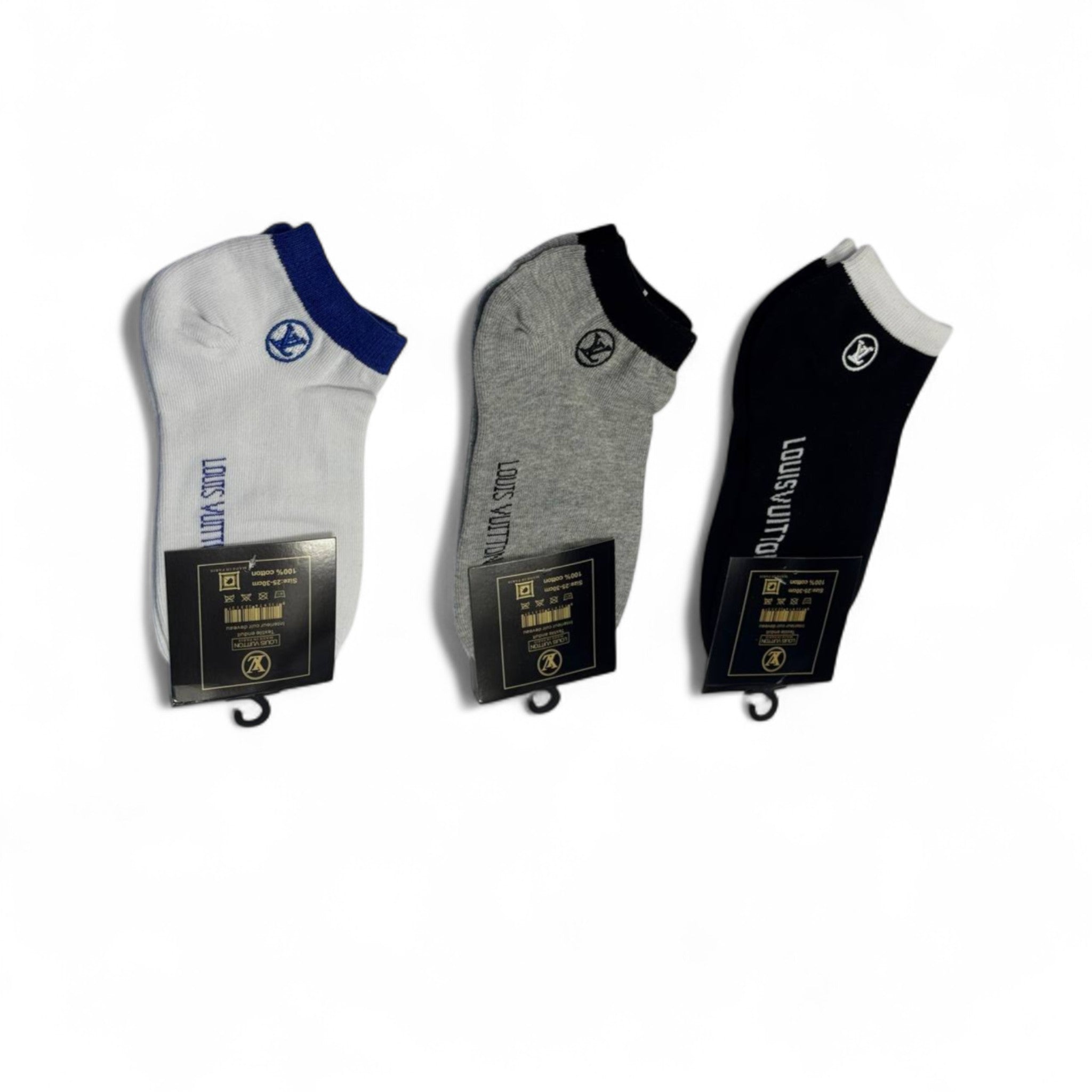 Louis Vuitton-Inspired Classic Socks 3-Pack ⚪🩶⚫ | Everyday Luxury Redefined