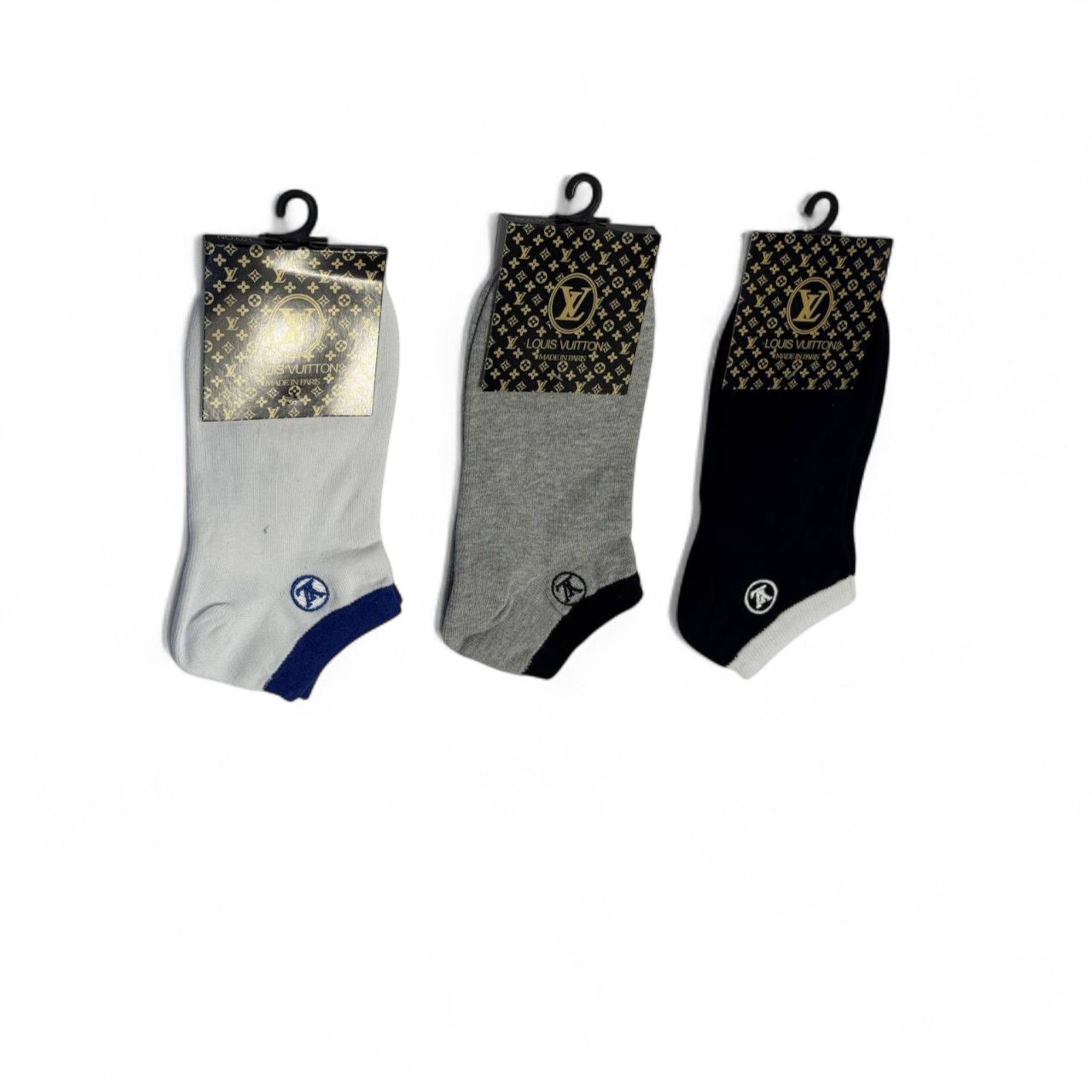 Louis Vuitton-Inspired Classic Socks 3-Pack ⚪🩶⚫ | Everyday Luxury Redefined