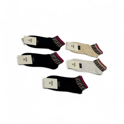 Fendi-Inspired FF Cuff Socks 5-Pack 🖤🤍 | Signature Monogram in Everyday Neutrals