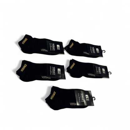 Versace-Inspired Luxury Black Socks 5-Pack 🖤 | Golden Embroidery Edition