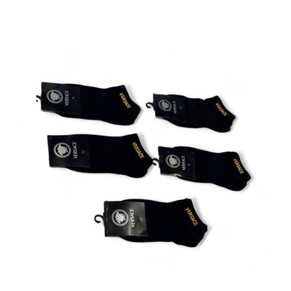 Versace-Inspired Luxury Black Socks 5-Pack 🖤 | Golden Embroidery Edition