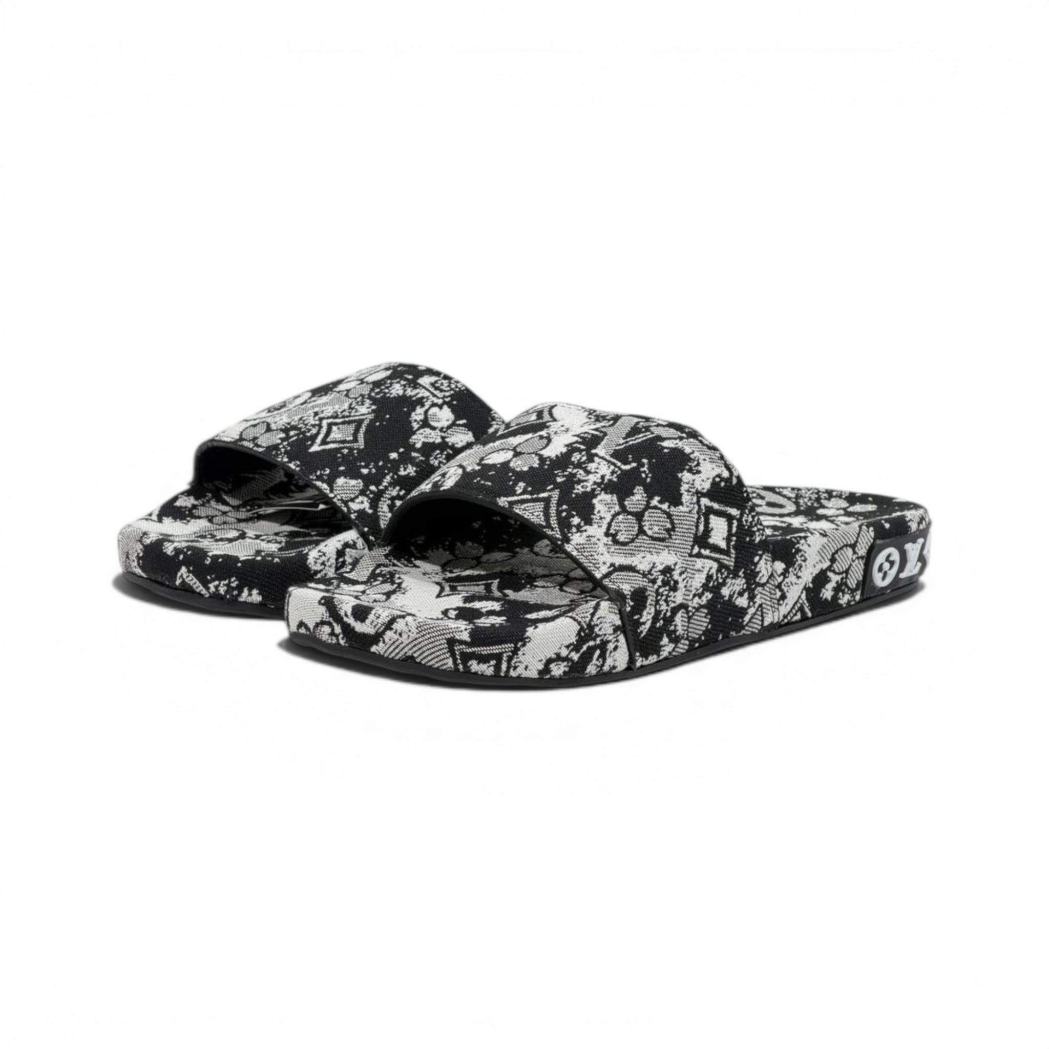 Louis Vuitton Monogram Black & White Slide Sandals – Luxury Designer Summer Slippers 🖤✨