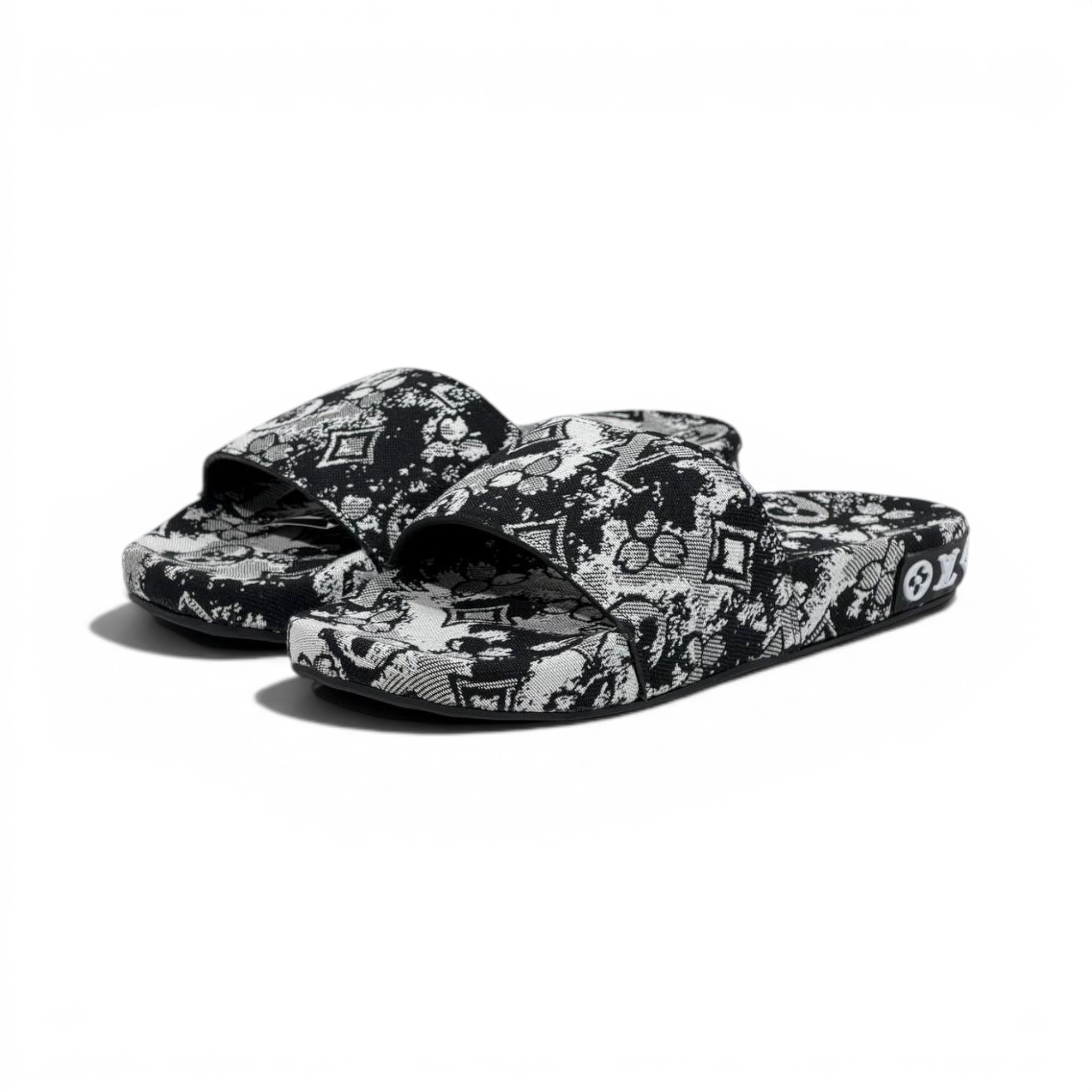 Louis Vuitton Monogram Black & White Slide Sandals – Luxury Designer Summer Slippers 🖤✨
