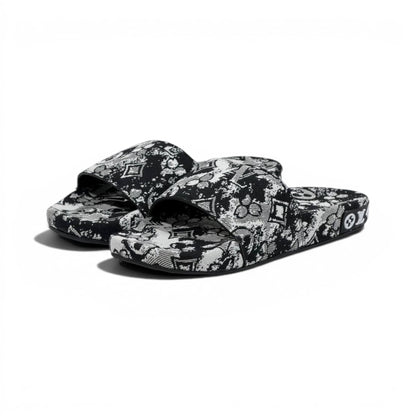 Louis Vuitton Monogram Black & White Slide Sandals – Luxury Designer Summer Slippers 🖤✨