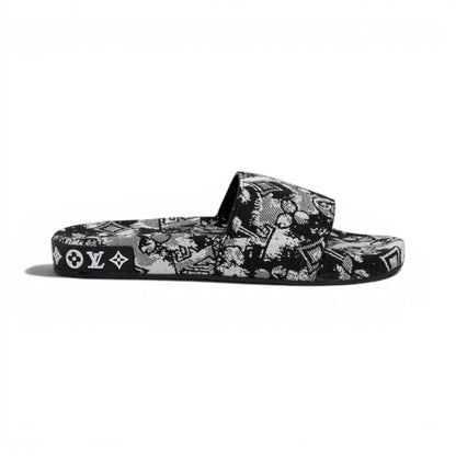 Louis Vuitton Monogram Black & White Slide Sandals – Luxury Designer Summer Slippers 🖤✨