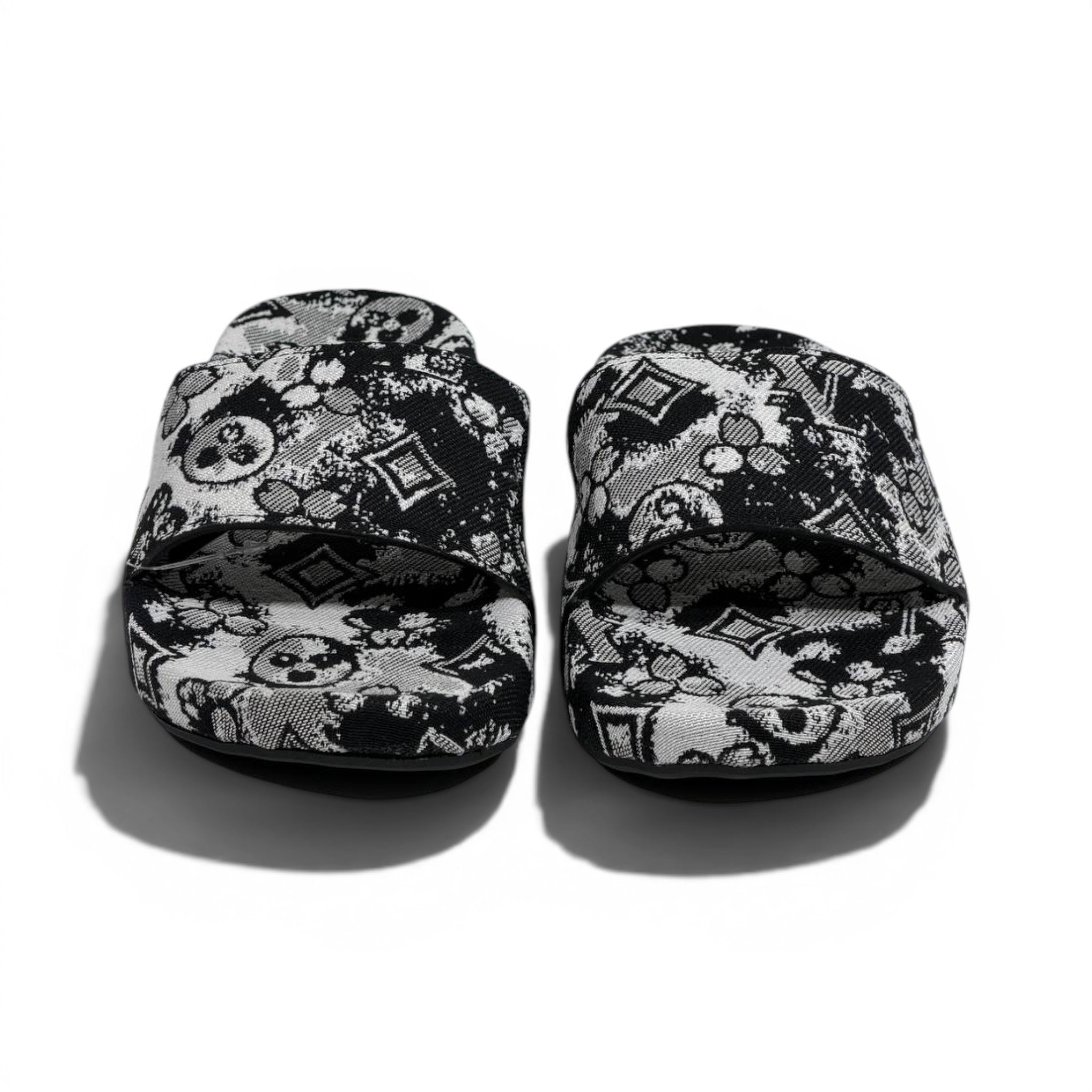 Louis Vuitton Monogram Black & White Slide Sandals – Luxury Designer Summer Slippers 🖤✨