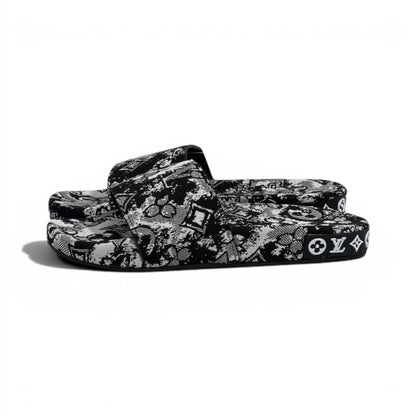 Louis Vuitton Monogram Black & White Slide Sandals – Luxury Designer Summer Slippers 🖤✨