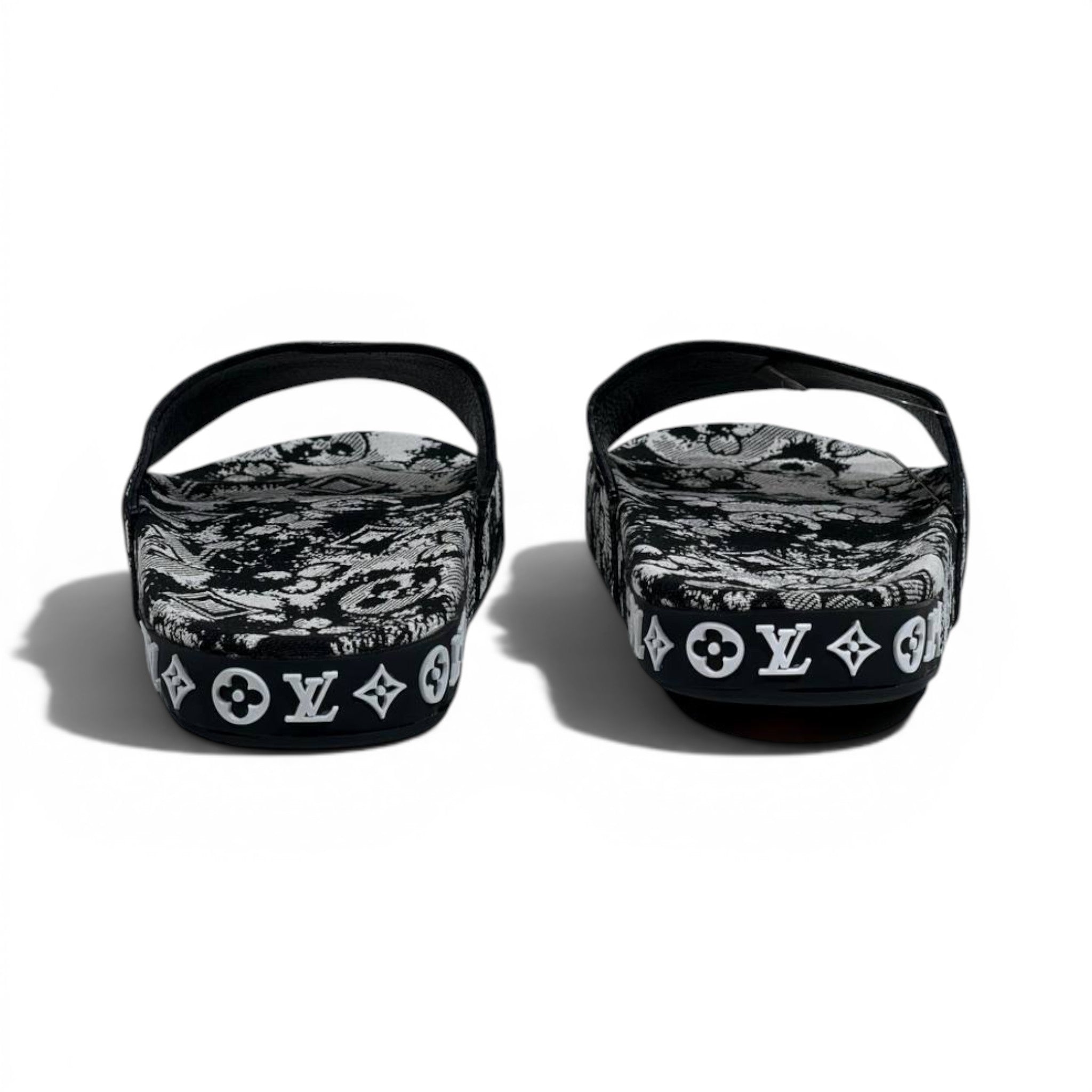 Louis Vuitton Monogram Black & White Slide Sandals – Luxury Designer Summer Slippers 🖤✨