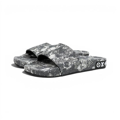 Louis Vuitton Grey Monogram Slide Sandals – Luxury Designer Casual Slippers ✨🩶