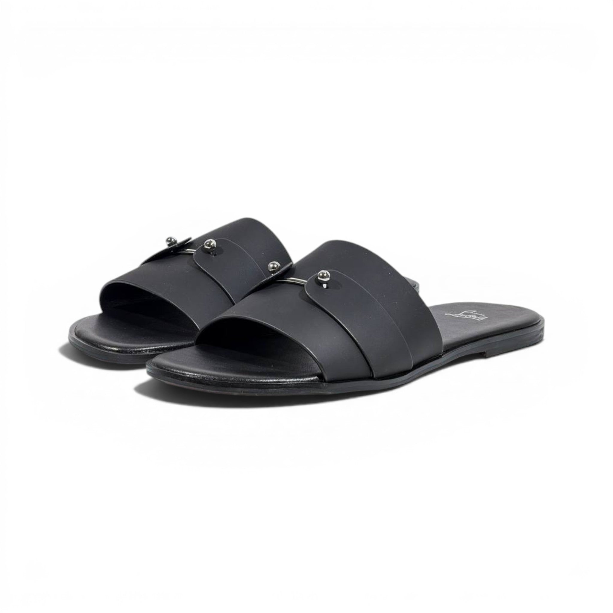 Christian Louboutin Inspired Black Leather Slide Sandals – Luxury Designer Summer Slippers ❤️🖤