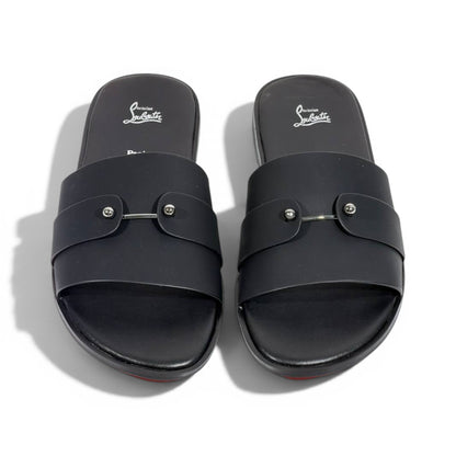 Christian Louboutin Inspired Black Leather Slide Sandals – Luxury Designer Summer Slippers ❤️🖤