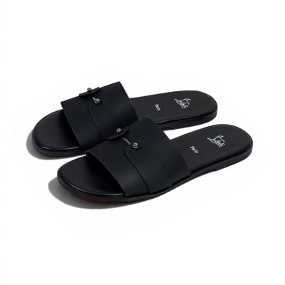 Christian Louboutin Inspired Black Leather Slide Sandals – Luxury Designer Summer Slippers ❤️🖤