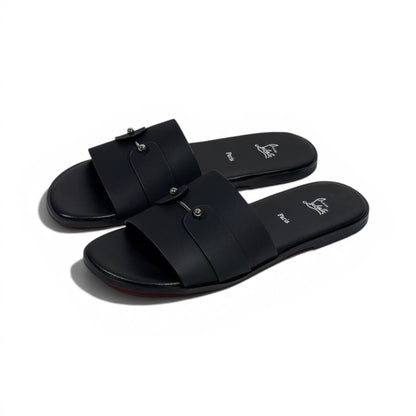 Christian Louboutin Inspired Black Leather Slide Sandals – Luxury Designer Summer Slippers ❤️🖤