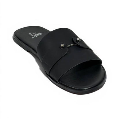 Christian Louboutin Inspired Black Leather Slide Sandals – Luxury Designer Summer Slippers ❤️🖤