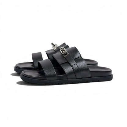 Hermès Black Luxury Slide Sandals – Premium Designer Summer Slippers 🖤✨