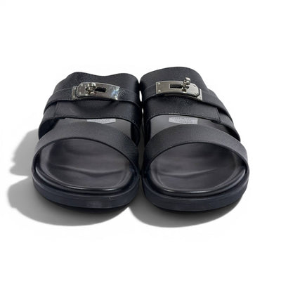 Hermès Black Luxury Slide Sandals – Premium Designer Summer Slippers 🖤✨
