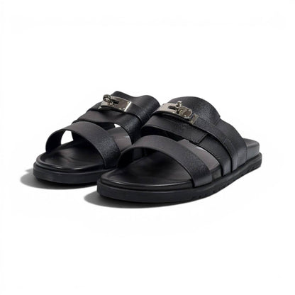 Hermès Black Luxury Slide Sandals – Premium Designer Summer Slippers 🖤✨