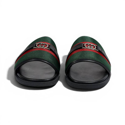 Gucci Green Web Slide Sandals – Luxury Designer Summer Slippers 💚❤️✨