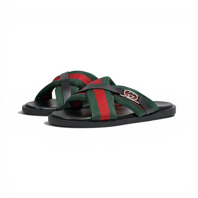 Gucci Green & Red Cross Strap SLIDE– Luxury Designer Summer Slides 💚❤️✨