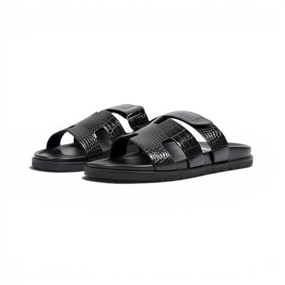 Hermès Black Crocodile Leather Slide Sandals – Luxury Designer Summer Slippers 🖤✨