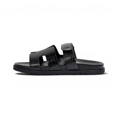 Hermès Black Crocodile Leather Slide Sandals – Luxury Designer Summer Slippers 🖤✨