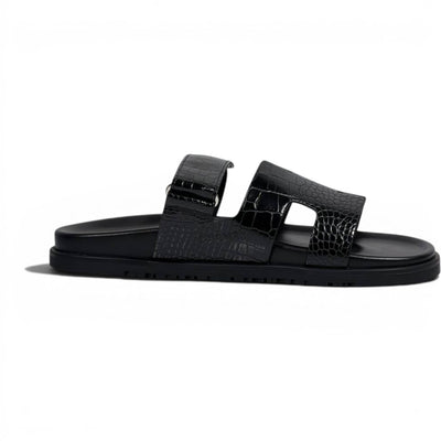 Hermès Black Crocodile Leather Slide Sandals – Luxury Designer Summer Slippers 🖤✨