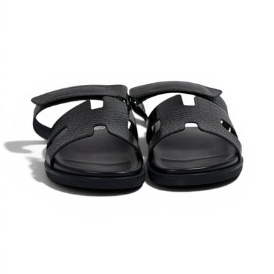 Hermès Black Crocodile Leather Slide Sandals – Luxury Designer Summer Slippers 🖤✨