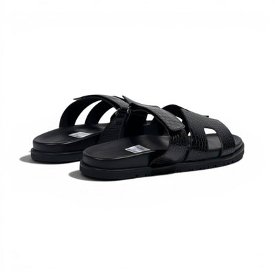 Hermès Black Crocodile Leather Slide Sandals – Luxury Designer Summer Slippers 🖤✨