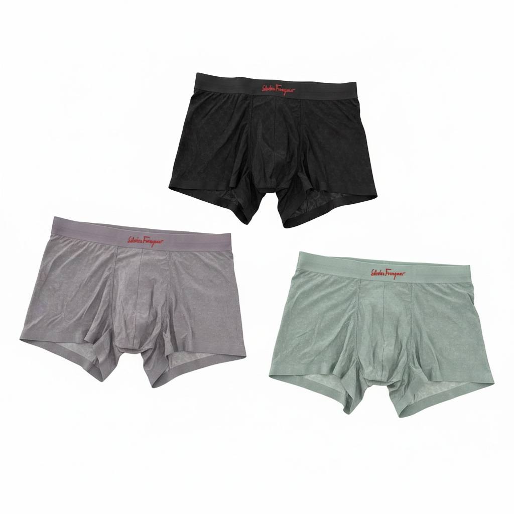 SALVATORE FERRAGAMO Premium Ice Silk Boxer Briefs Set – Italian Luxury Comfort ✨🖤