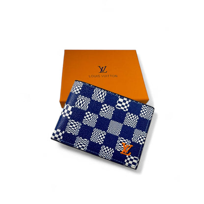 Louis Vuitton Damier Distorted Wallet – Navy Blue & Orange Accent Edition