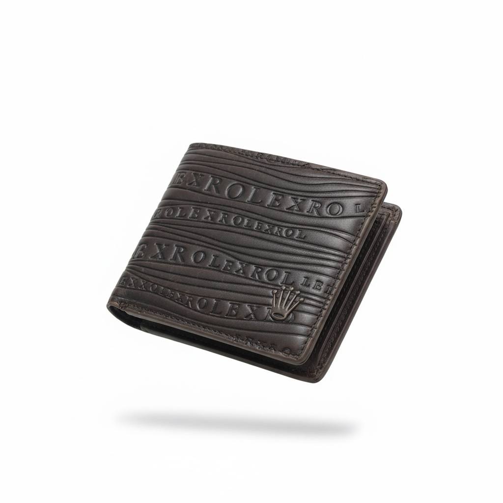 🖤👑 Rolex Embossed Leather Wallet – Classic Brown Edition
