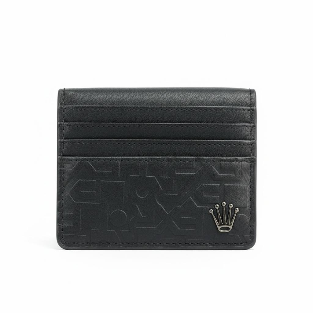 🖤👑 Rolex Embossed Leather Card Holder – Black Signature Edition