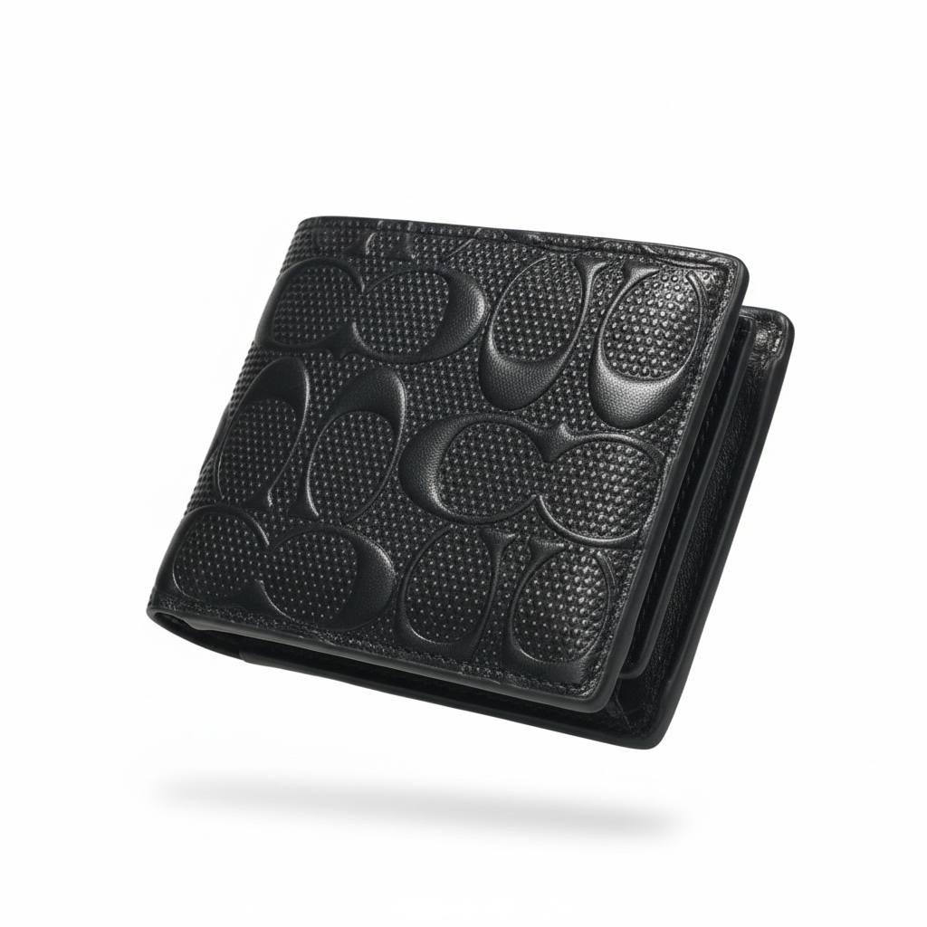 🖤✨ Coach Embossed Leather Wallet – Signature Black
