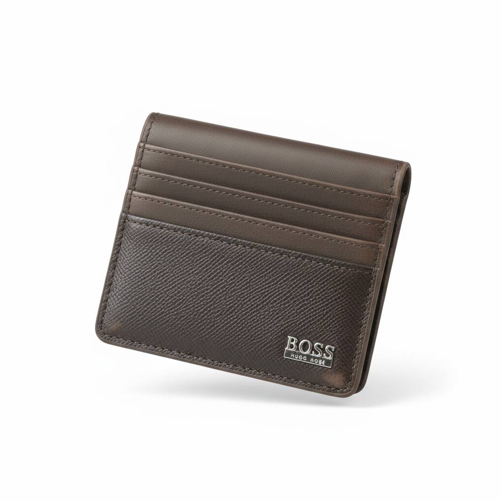 🤎✨ BOSS Leather Card Holder – Brown