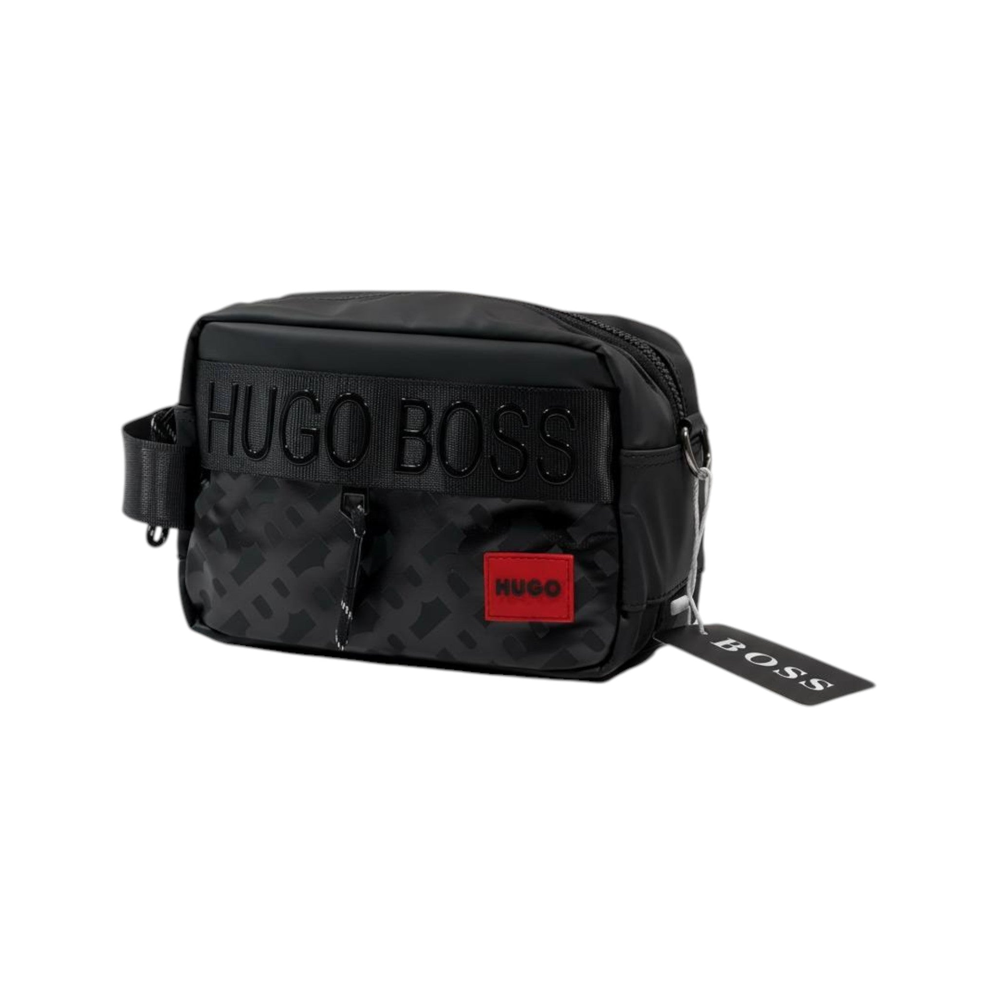 HUGO BOSS Signature Monogram Travel Pouch – Black & Red Edition 🖤🔥