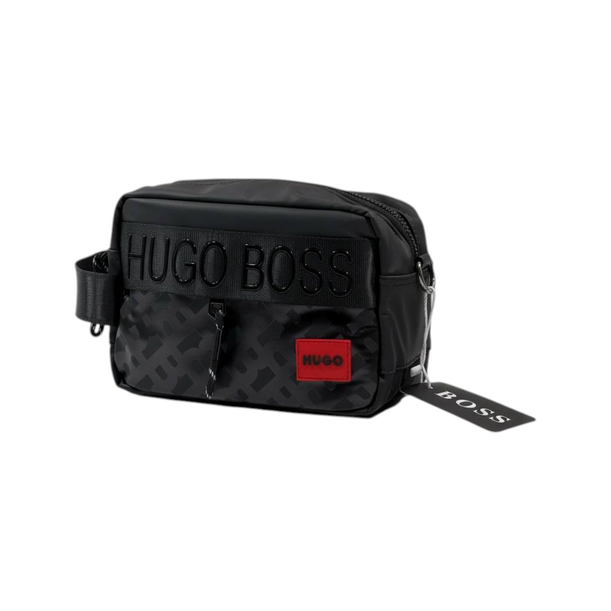 HUGO BOSS Signature Monogram Travel Pouch – Black & Red Edition 🖤🔥