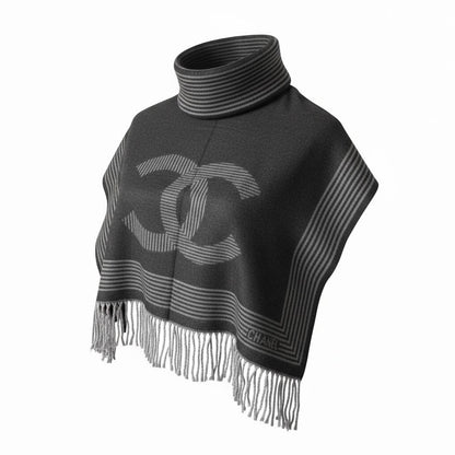 Chanel CC Logo Oversized Scarf 🖤✨ | Iconic Black & Grey Elegance