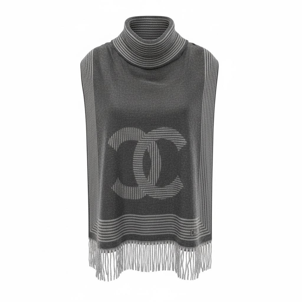 Chanel CC Logo Oversized Scarf 🖤✨ | Iconic Black & Grey Elegance