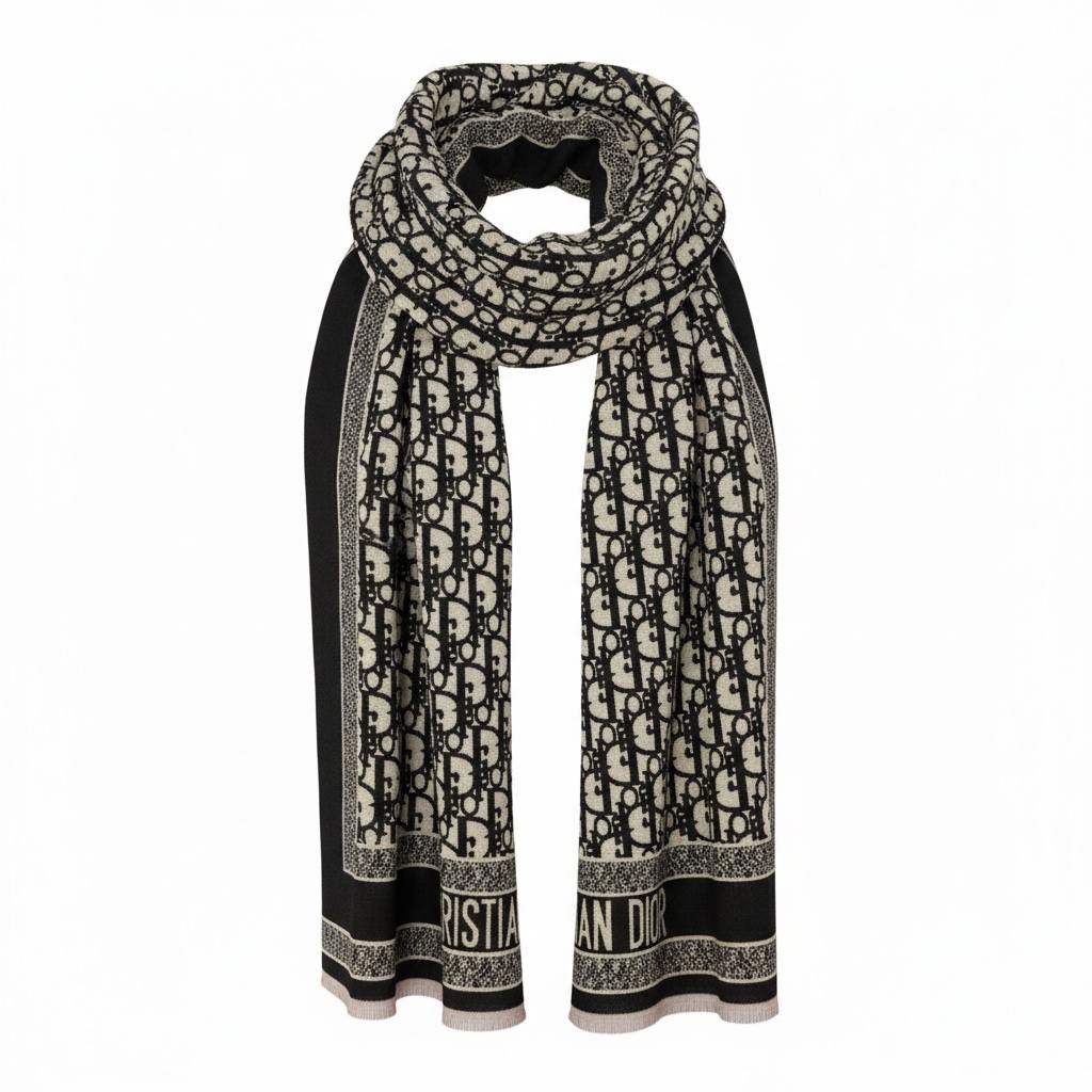 Christian Dior Oblique Monogram Scarf 🖤✨ | Iconic Black & Beige Luxury
