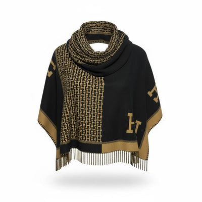 Hermès H Poncho Scarf – Black & Gold 🧣✨