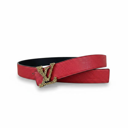 Louis Vuitton Red Grain Leather Monogram Belt 115CM ❤️✨