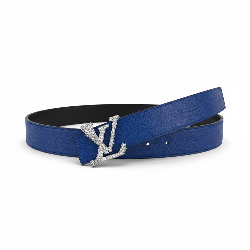 Louis Vuitton Crystal LV Initials Reversible Belt – Royal Blue Edition-120 💙✨